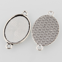 Старинное серебро тибетский стиль сплава параметров соединителя плоский овал кабошон&nbsp;LS-TIBE-M022-05AS