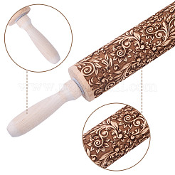 Mattarello in legno con stampa floreale&nbsp;AJEW-WH0314-689C