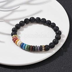 Pulseras elásticas con cuentas de roca de lava natural coloridas teñidas&nbsp;BJEW-JB09683-01