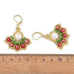 Pendientes navideños de acero inoxidable 304 con cuentas de vidrio y cierre de palanca.&nbsp;EJEW-MZ00822