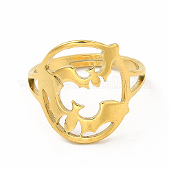 Ионное покрытие (ip) 304 нержавеющая сталь летучая мышь регулируемое кольцо для женщин&nbsp;RJEW-B027-04G