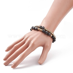 Ensemble de bracelets extensibles en larvikite naturelle&nbsp;BJEW-JB08418