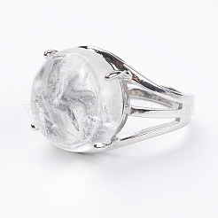 Anneaux de doigt en cristal de quartz naturel réglable&nbsp;RJEW-F075-01G