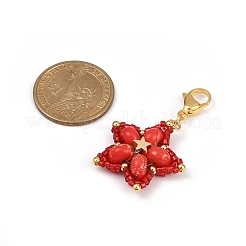 Подвеска в виде звезды ручной работы из стеклянного бисера и синтетических бусин императорской яшмы&nbsp;HJEW-MZ00268