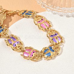 Braccialetti da donna in acciaio inossidabile 304 con catena a maglie colorate a forma di insetto smaltata.&nbsp;SA-CBA7107-05G