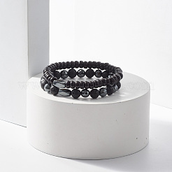2pcs 2 style roche de lave naturelle et noix de coco et hématite synthétique perlé ensemble de bracelets extensibles&nbsp;BJEW-JB07829