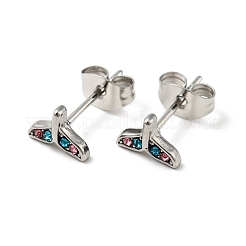 Boucles d'oreilles à tige en forme de queue de baleine en strass avec épingles en acier inoxydable chirurgical 316&nbsp;EJEW-A081-07P