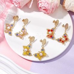 Boucles d'oreilles à tige en perles de verre et papillon&nbsp;EJEW-MZ00271