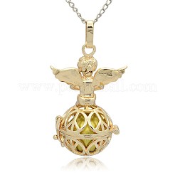 Goldener Ton Messing hohlen runden Käfig Anhänger&nbsp;KK-J238-05G