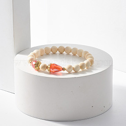 Bracelet extensible en perles rondes en bois naturel avec verre en forme de larme&nbsp;BJEW-JB07822