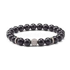 Set di bracciali elastici con perline rotonde di ossidiana naturale&nbsp;BJEW-JB06980-04