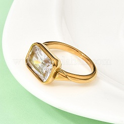 Fingerringe aus Edelstahl 304 mit Pavé-Fassung und einzelnen Zirkonia für Damen&nbsp;RJEW-K316-05G