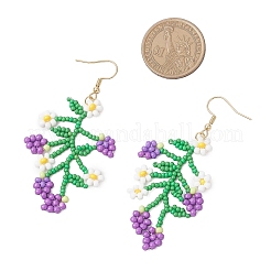 Серьги-подвески из стеклянных бусин с цветами и фруктами&nbsp;EJEW-MZ00533-03