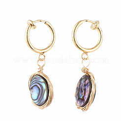 Orecchini a cerchio con clip in conchiglia di abalone naturale / conchiglia paua&nbsp;EJEW-JE04130-02