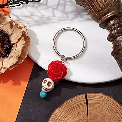 Porte-clés résine fleur & turquoise synthétique&nbsp;KEYC-JKC00823