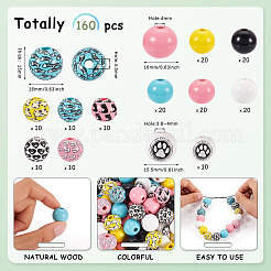 160шт окрашенные европейские бусины из натурального дерева&nbsp;WOOD-TA0002-60