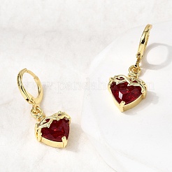 Boucles d'oreilles créoles en laiton et verre en forme de cœur&nbsp;EJEW-P333-09D-G