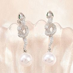 Boucles d'oreilles à tige en laiton serpent avec micro pavé de zircons cubiques&nbsp;EJEW-K249-13P