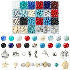 Kits de fabrication de bijoux en pierre de lave naturelle et perles de turquoise synthétiques et en verre&nbsp;DIY-YW0011-04