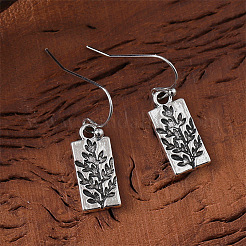 Серьги-подвески из цинкового сплава в форме прямоугольника с узором из листьев&nbsp;FS-WG8FBD0-01