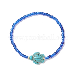 Juego de 8 pulsera elástica con cuentas de semillas de vidrio y turquesa sintética para mujer.&nbsp;BJEW-MZ00319