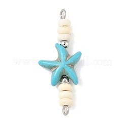 10 шт. 2-цветные синтетические бирюзовые подвески-браслеты в форме морской звезды-рондель с бусинами-соединителями&nbsp;PALLOY-JF04014