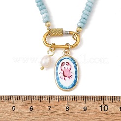 Collares de mujer con colgante de acero inoxidable 304 y cuentas redondas de vidrio teñido.&nbsp;NJEW-JN06540-03