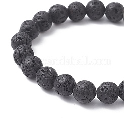 Bracciali elasticizzati con perline rosa in pietra lavica naturale e lega&nbsp;BJEW-JB09398