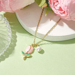 Colliers en alliage émaillé avec pendentifs en forme de tulipe et de perles rondes&nbsp;NJEW-JN04786