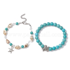 Bracelets extensibles en turquoise synthétique&nbsp;BJEW-JB10091-02