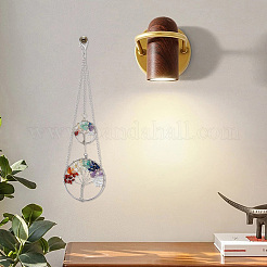 Плоская круглая подвеска с деревом жизни из смешанных камней&nbsp;HJEW-AB00162