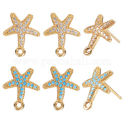 8 шт. фурнитура для сережек-гвоздиков из латуни 2 цветов с микропаве из кубического циркония&nbsp;KK-TA0002-62