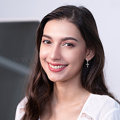 2 шт. двухцветные латунные серьги-кольца в форме креста со стразами&nbsp;EJEW-AN0004-64