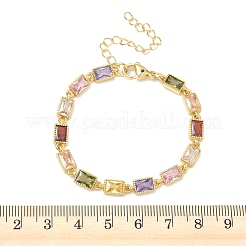 Прямоугольные латунные браслеты-цепочки с инкрустацией кубическим цирконием для женщин&nbsp;BJEW-P385-05G