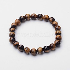 Braccialetti di stirata in rilievo rotonda tigre naturale dell'occhio&nbsp;BJEW-F203-04