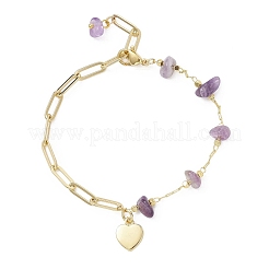 Armbänder aus natürlichen Amethyst-Chip-Perlen und Messing-Büroklammerketten&nbsp;BJEW-JB12715-01