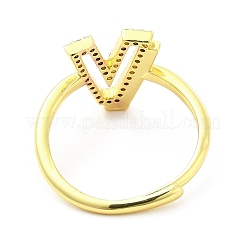 Bague réglable avec lettre initiale en émail de couleurs mélangées et zircons cubiques transparents&nbsp;RJEW-P045-01G-V