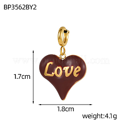 Подвески в форме сердца со словом «любовь» из нержавеющей стали 304 с эмалированным покрытием&nbsp;STAS-OY004-10G