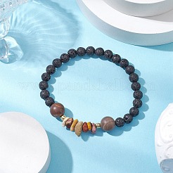 Braccialetti elastici con perline di mookaite naturale e pietra lavica naturale per le donne&nbsp;BJEW-JB11130-01