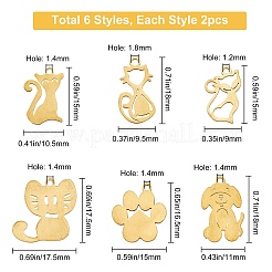 12 шт. 6 стиля 201 нержавеющая сталь подвески в виде котенка&nbsp;STAS-SC0002-56G