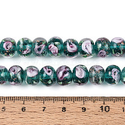 Нити бусин-рондель с внутренним цветком ручной работы в технике лэмпворк&nbsp;LAMP-T022-24F