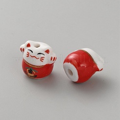 Perles de porcelaine imprimées manuelles&nbsp;PORC-WH0018-03A