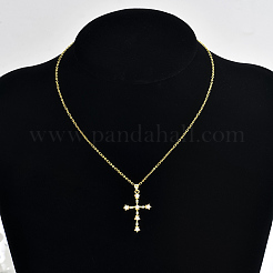 Элегантные латунные ожерелья с подвеской-крестом из прозрачных кубических цирконий и белого искусственного жемчуга для женщин&nbsp;JU1999