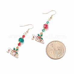 Charme en alliage Word Noel avec boucles d'oreilles pendantes longues en verre&nbsp;EJEW-TA00076