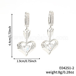 Серьги-кольца в форме сердца из латуни с прозрачным кубическим цирконием ко Дню святого Валентина&nbsp;PJ9955-2