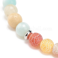 Bracciale elasticizzato con pietre preziose naturali e agata tonda e perline con elefante in lega da donna&nbsp;BJEW-JB08364