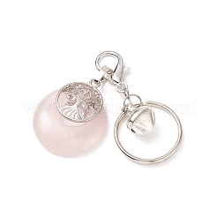 Плоские круглые брелки из латуни и натуральных смешанных драгоценных камней с подвеской в виде дерева жизни&nbsp;KEYC-JKC00369