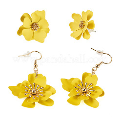 2 par de pendientes colgantes de flores de hierro de 2 estilos y elegantes pendientes de botón de flores de pétalos multicapa.&nbsp;EJEW-TA0001-80C