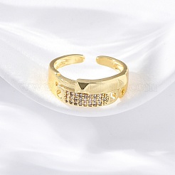 Латунные кольца-манжеты с микропаве и прозрачным цирконием для женщин&nbsp;RJEW-U043-14G