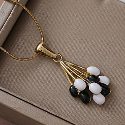 Женские ожерелья с подвесками-шариками из хирургической нержавеющей стали 316 белого и черного цвета с эмалью&nbsp;GY8430